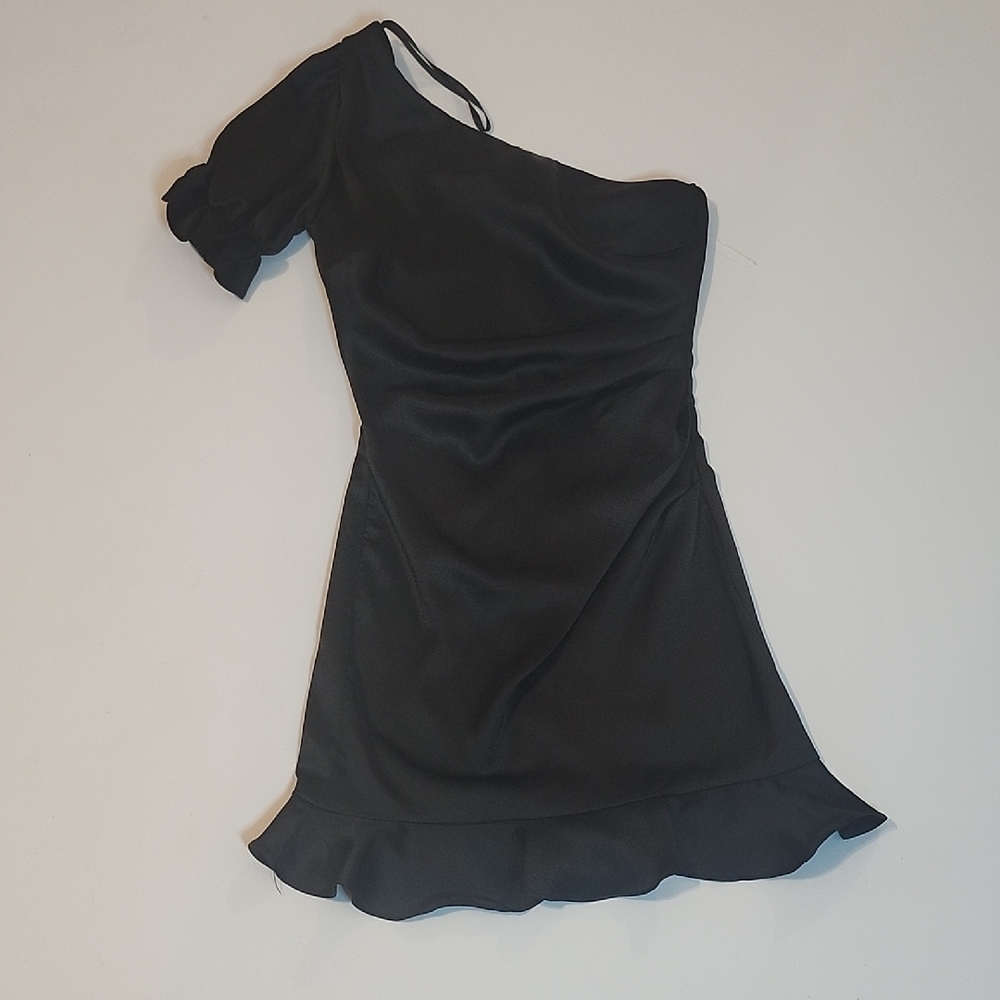 B Darlin Black Asymmetrical Ruched Cocktail Dress